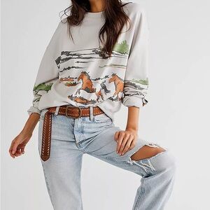 Free People Graphic Running Horses Print Top